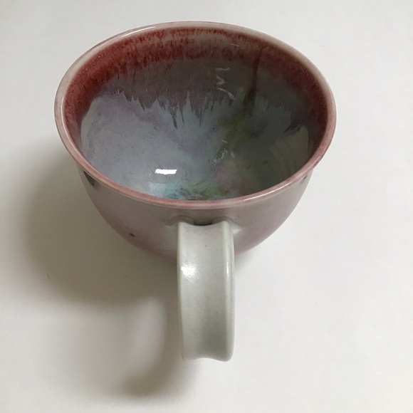 SIGNED Studio Pottery Coffee Cup Handle Pink Green Blue 4” Handmade Mod Teacup - Picture 14 of 15